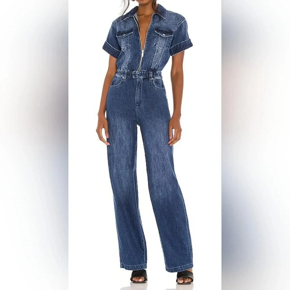 NWT WeWoreWhat Denim Flight Suit in Ludlow, Wide Leg, Zip Front, Size Medium. - Picture 1 of 14